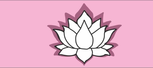 Grafika. Na różowym tle biały kwiat lotosu