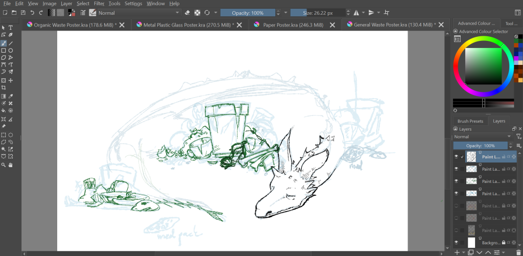 First drafts of mixed waste poster.
